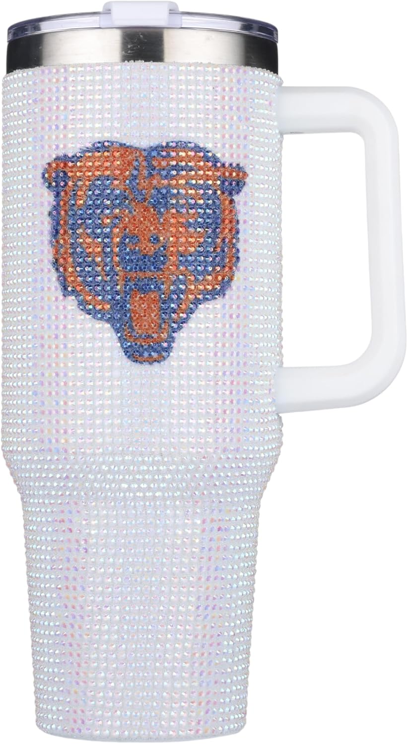 Detalle 2 de The Memory Company Officially Licensed 46oz White Bling Game Day Tumbler (Chicago Bears)