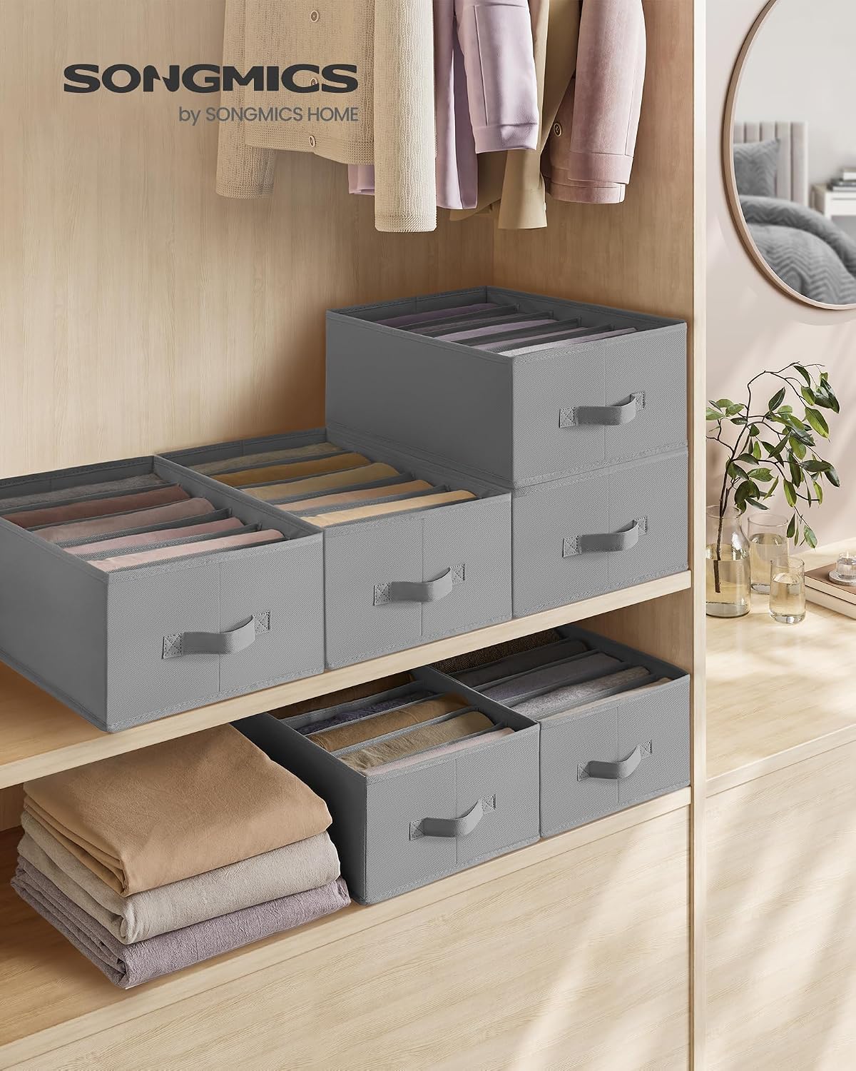 Detalle 2 de SONGMICS RUS009G03 set di 6 organizzatori per armadio a 6 scomparti (grigio tortora)