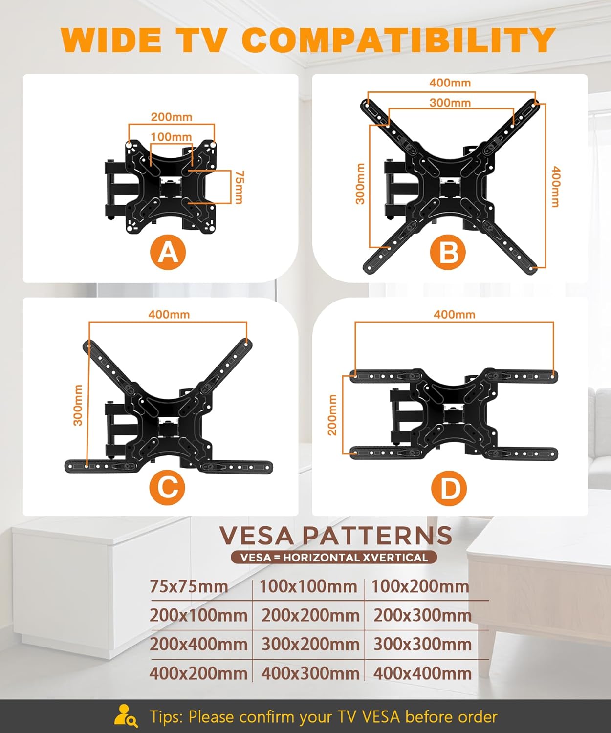 Detalle de Digank TV Wall Bracket for 26–55 inch TVs: Corner Mount with Tilt, Swivel and 400x400 Max VESA