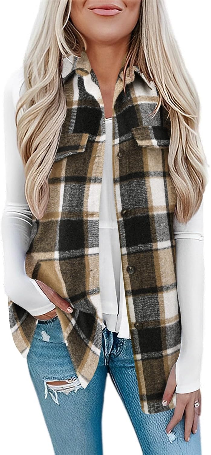 Detalle de BETTE BOUTIK Women's Plaid Flannel Vest, Lightweight Sleeveless Button-Front