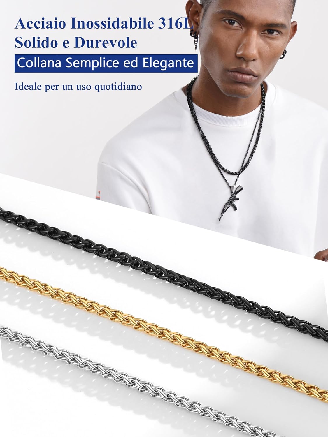 Thumbnail 6 de PROSTEEL Collana 3MM Catenina Uomo in Acciaio: stile hip hop e chic, lunghezze 46–76 cm