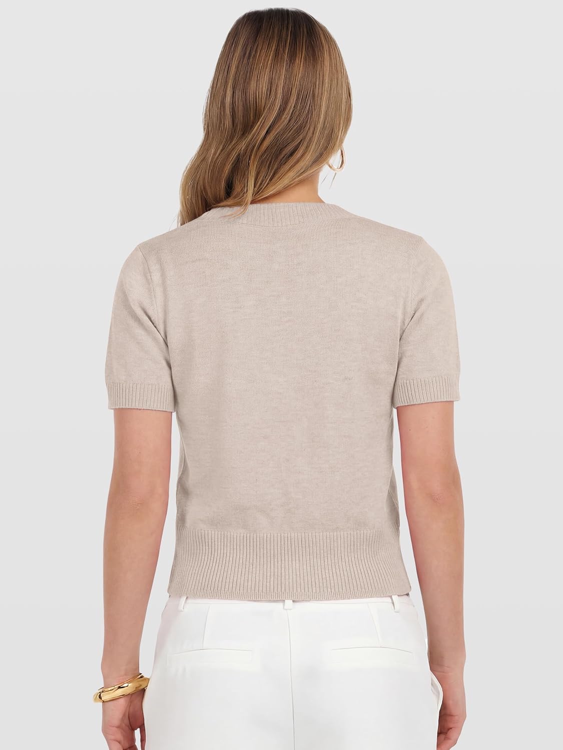 Thumbnail 5 de ANRABESS Women's Short Sleeve Cropped Crew Neck Sweater Top — Lightweight, Spring/Summer Ready