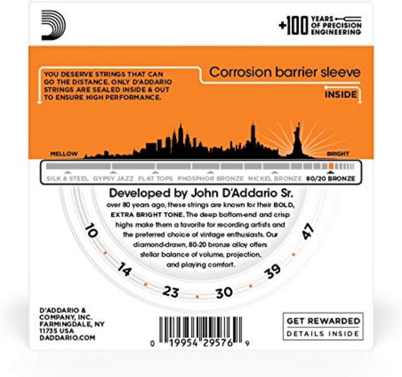 Thumbnail 1 de D'Addario EJ10-3D 80/20 Bronze Acoustic Guitar Strings (Extra Light, 10-47) – 3-Pack