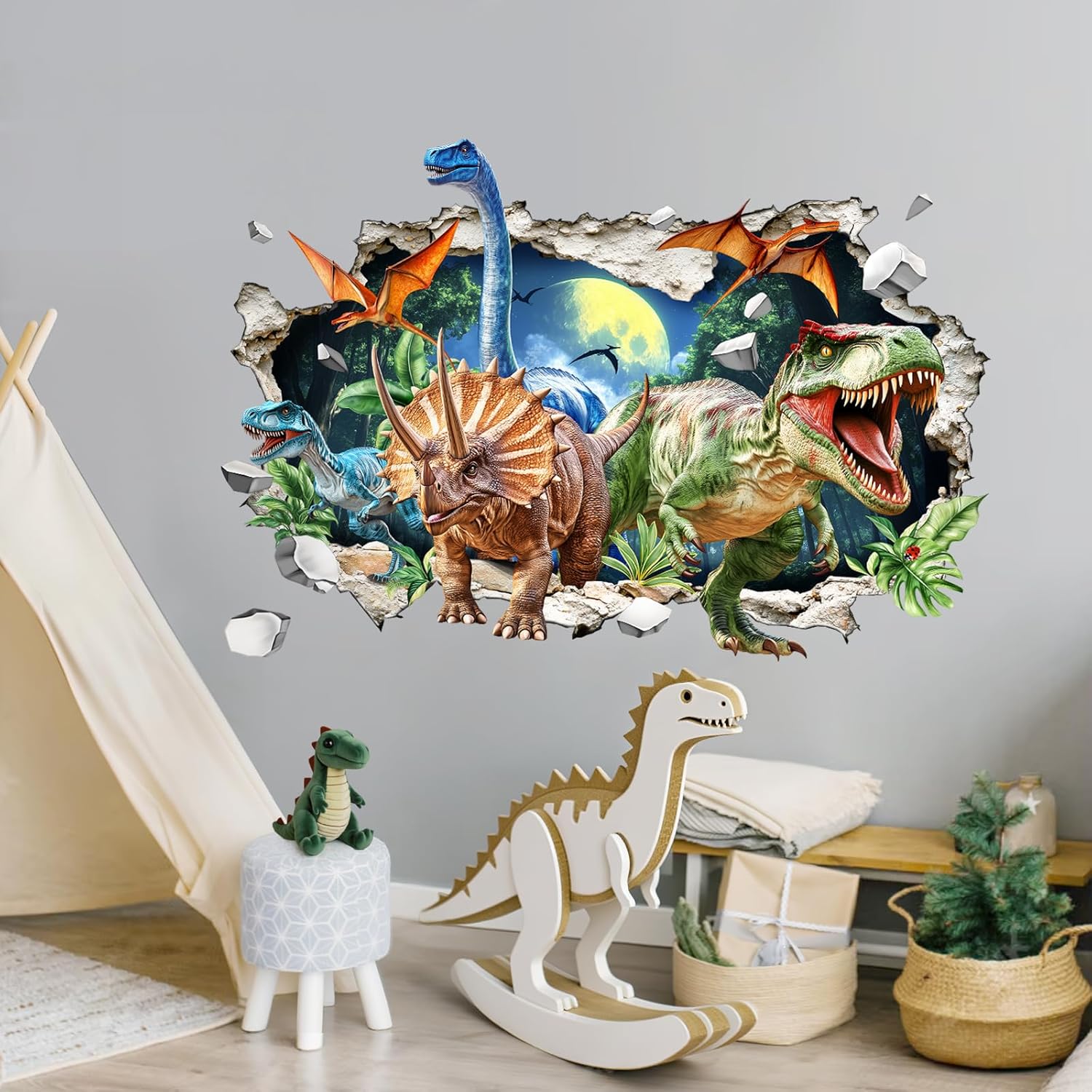 Detalle de Supzone Wandtattoo Dinosaurier 3D XXL – Dino-Tyrannosaurus Rex & Triceratops als Wandaufkleber