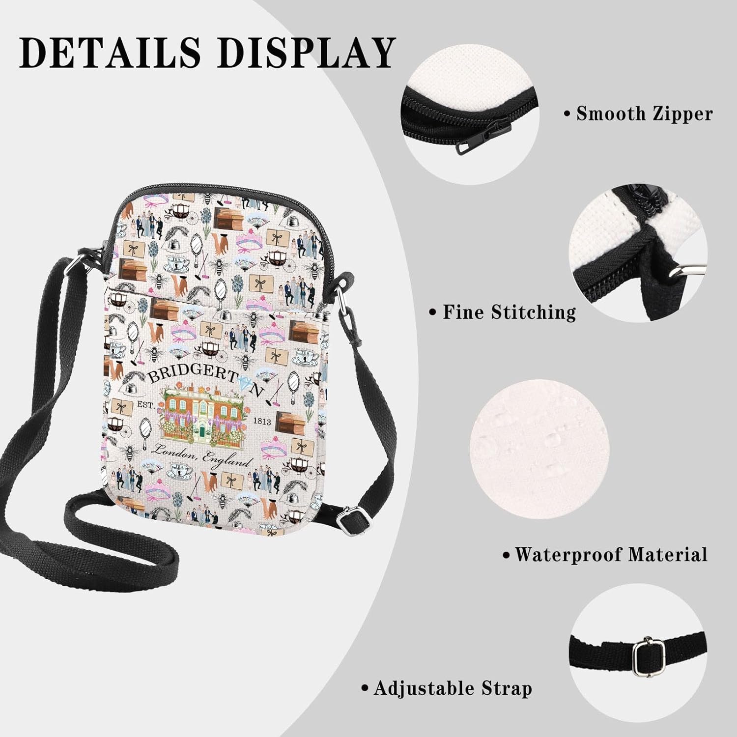Detalle de Regency TV Show Inspired Makeup Bag – Bookish Gift for Lovers of Bridgerton and More