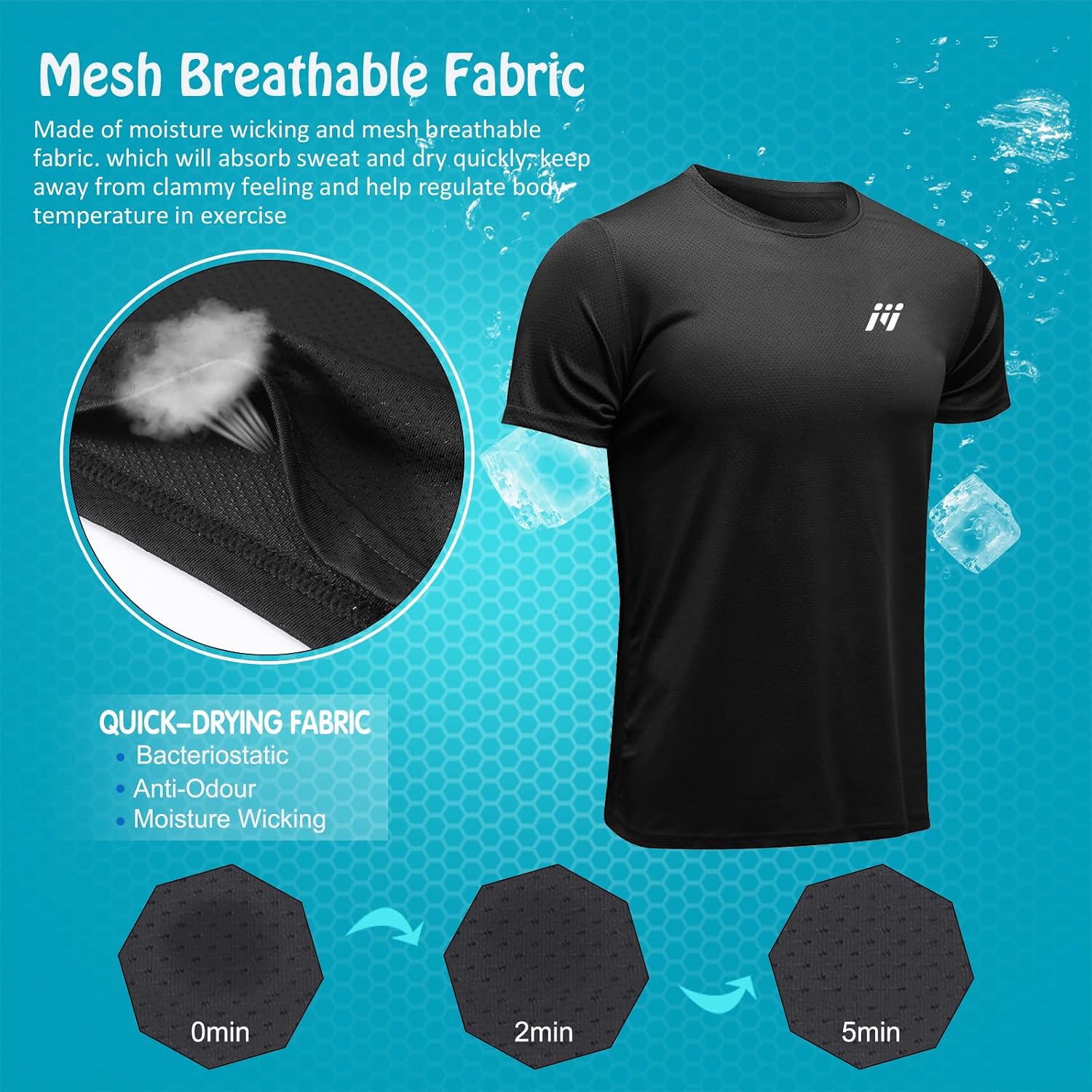 Detalle de MEETWEE Sportshirt Herren – Kurzarm Mesh Funktionsshirt