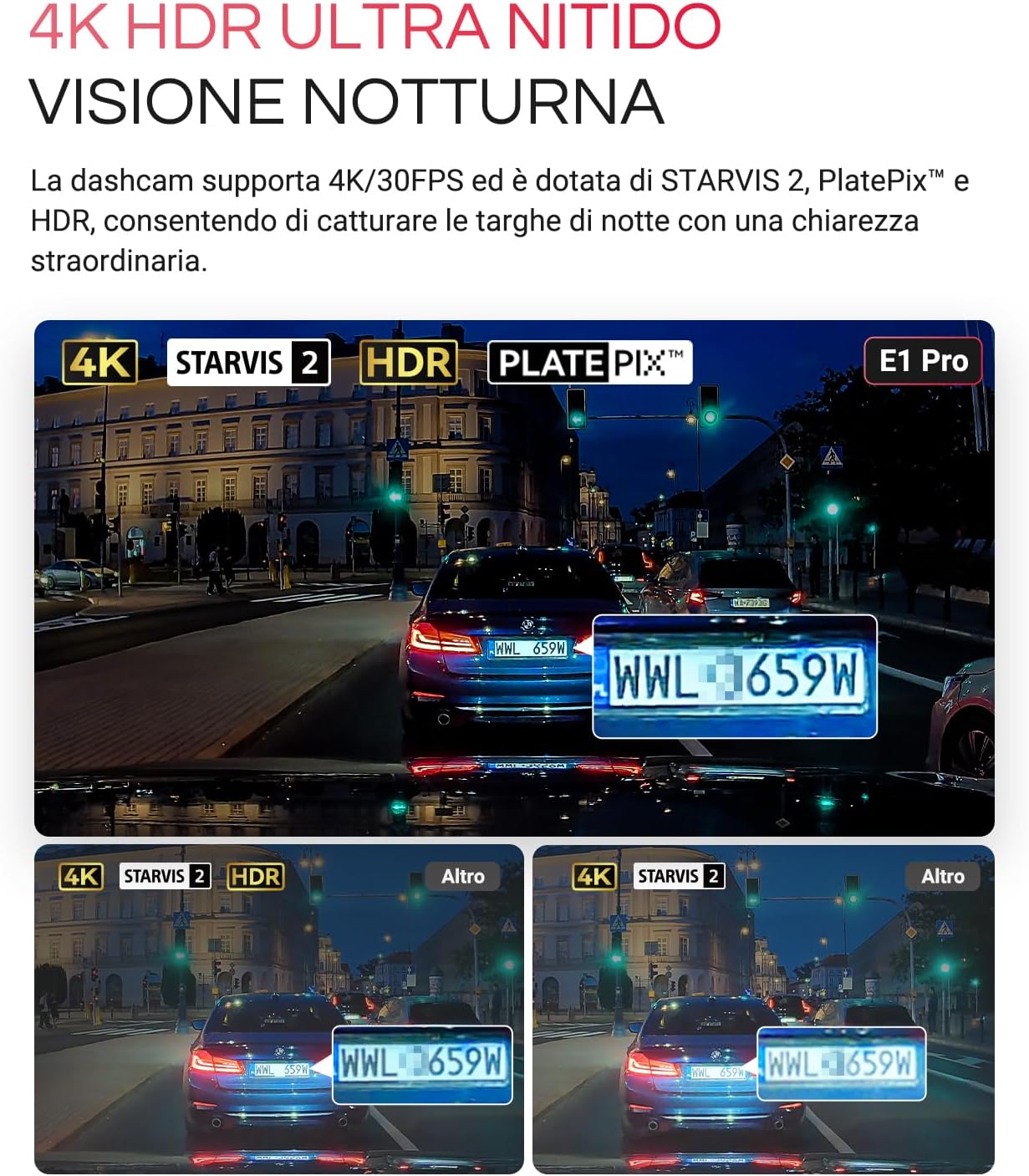 Thumbnail 2 de VANTRUE 4K HDR Dash Cam Auto E1 Pro con GPS, WiFi 5GHz e Visione Notturna 2.0