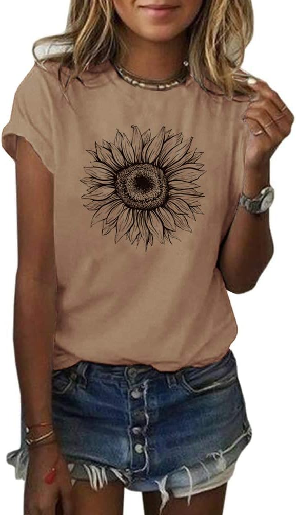 Thumbnail 6 de Cicy Bell Damen Sonnenblumen T Shirt – Sommer kurzarm, lockeres Damen-Top mit Sonnenblumen-Grafik