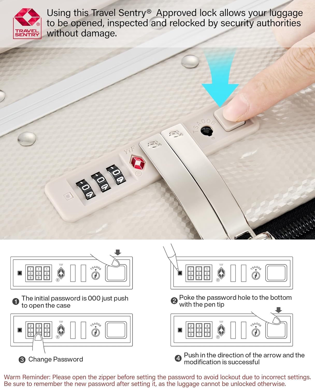 Thumbnail 6 de Hanke 24 Inch Checked Luggage PC Hard Case with Top Opening & Spinner Wheels (Ivory White)
