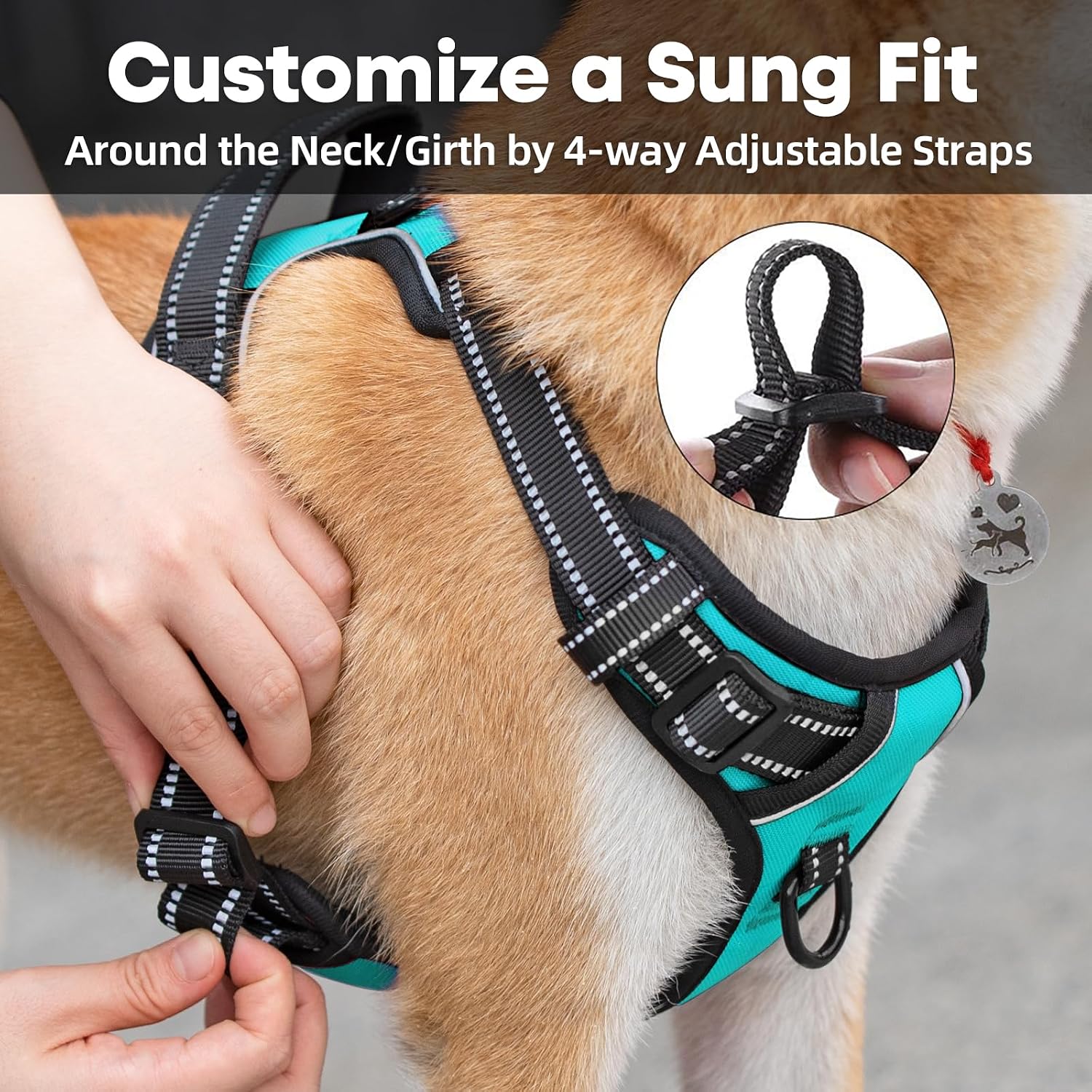 Detalle de PoyPet No Pull Dog Harness (Reflective Vest) with 2 Leash Attachments and Easy Control Handle, Size S