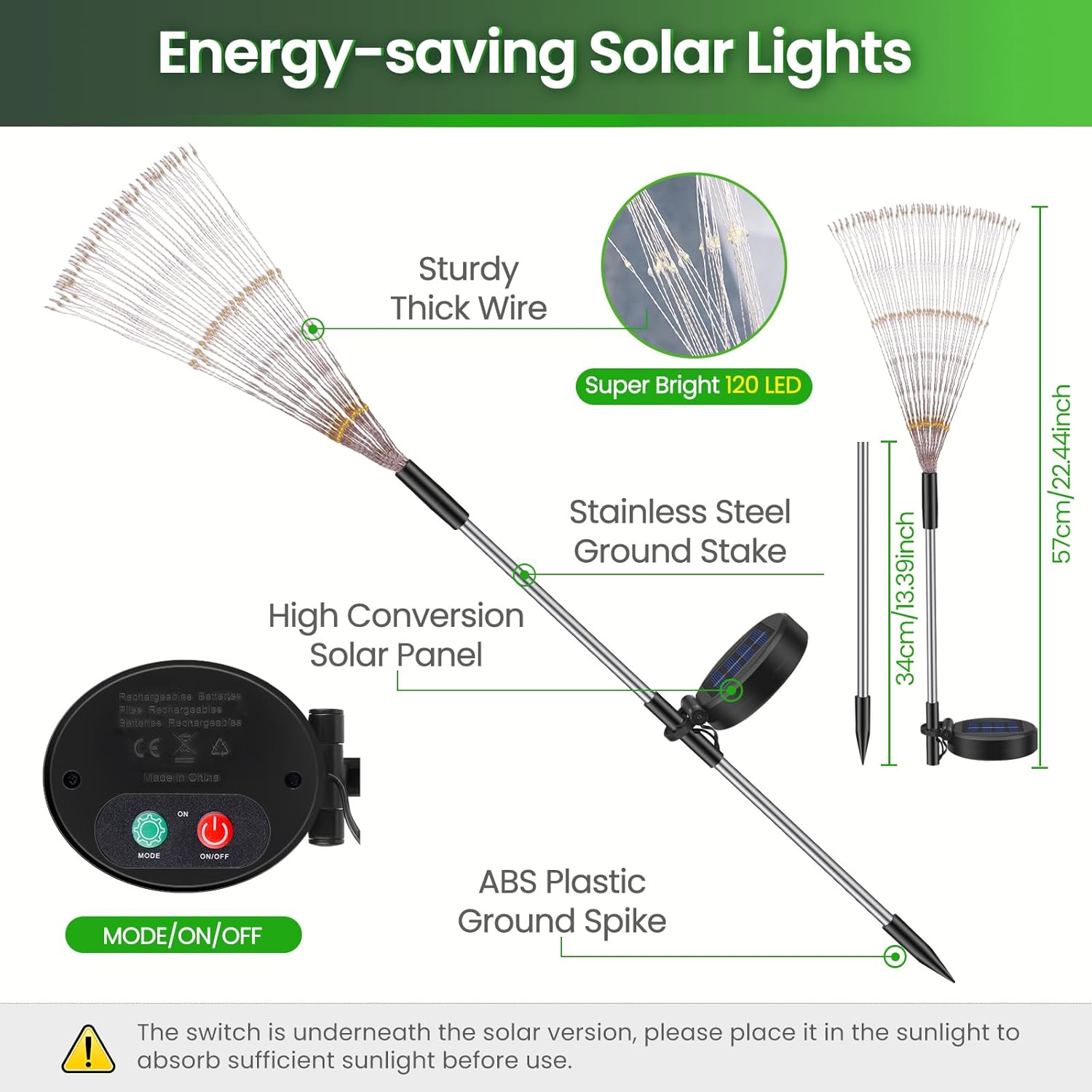 Thumbnail 3 de Pack of 4 Solar Lights Outdoor Garden – Dandelion Solar Firework Lights, 120 LEDs, 8 Modes, IP65 Waterproof