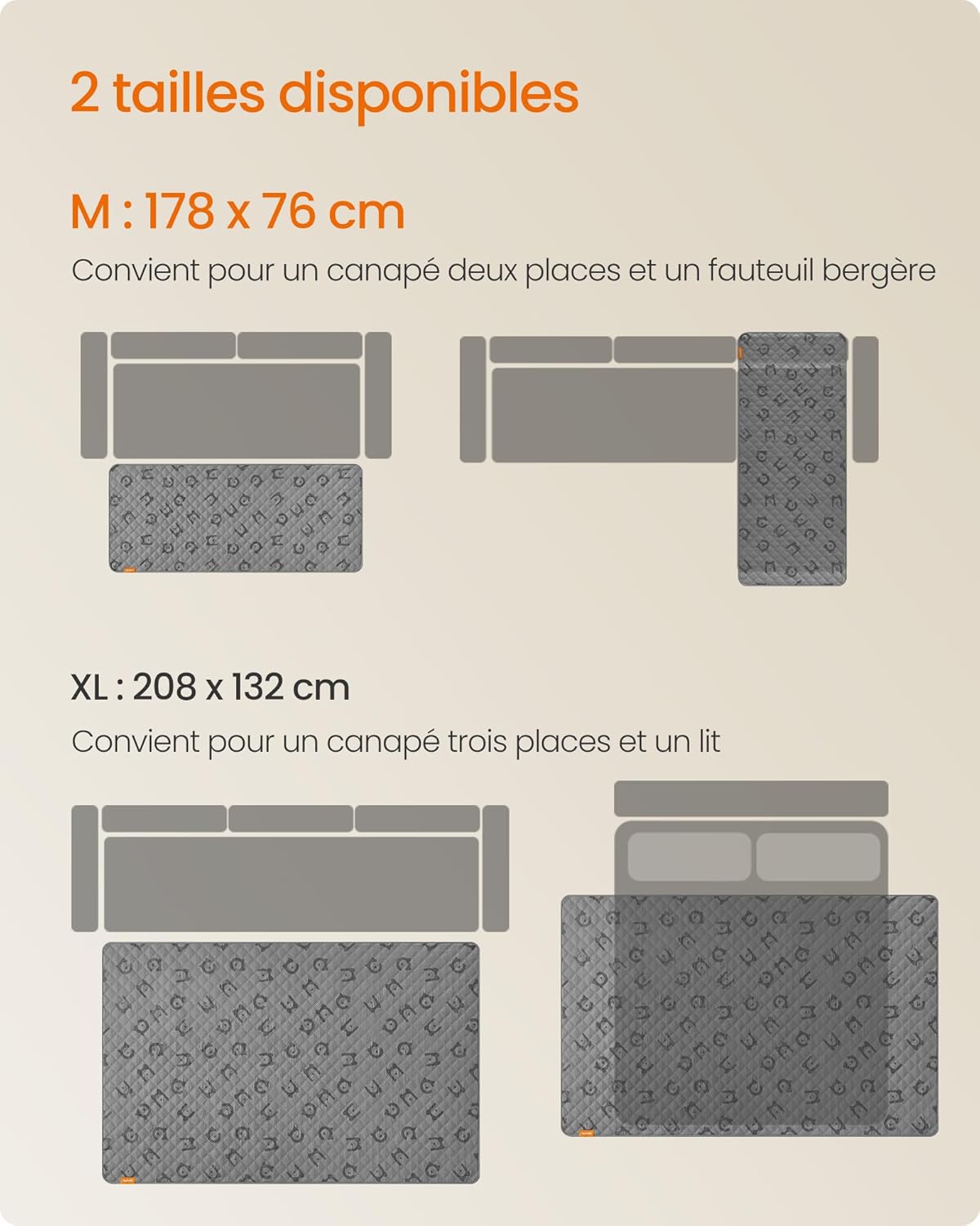 Detalle de Feandrea Couverture Chien Imperméable et Lavable 178 x 76 cm – Gris Tourterelle (PPB025G01)