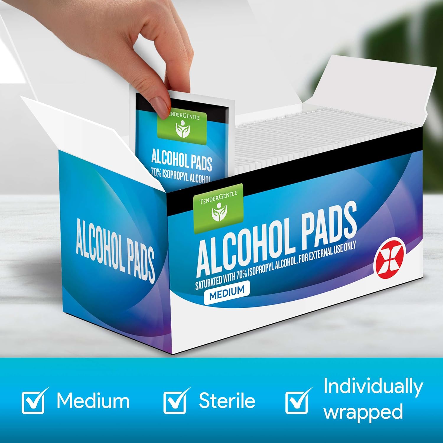 Detalle 2 de TenderGentle Alcohol Prep Pads, 70% Isopropyl, Individually Wrapped, 200 Count