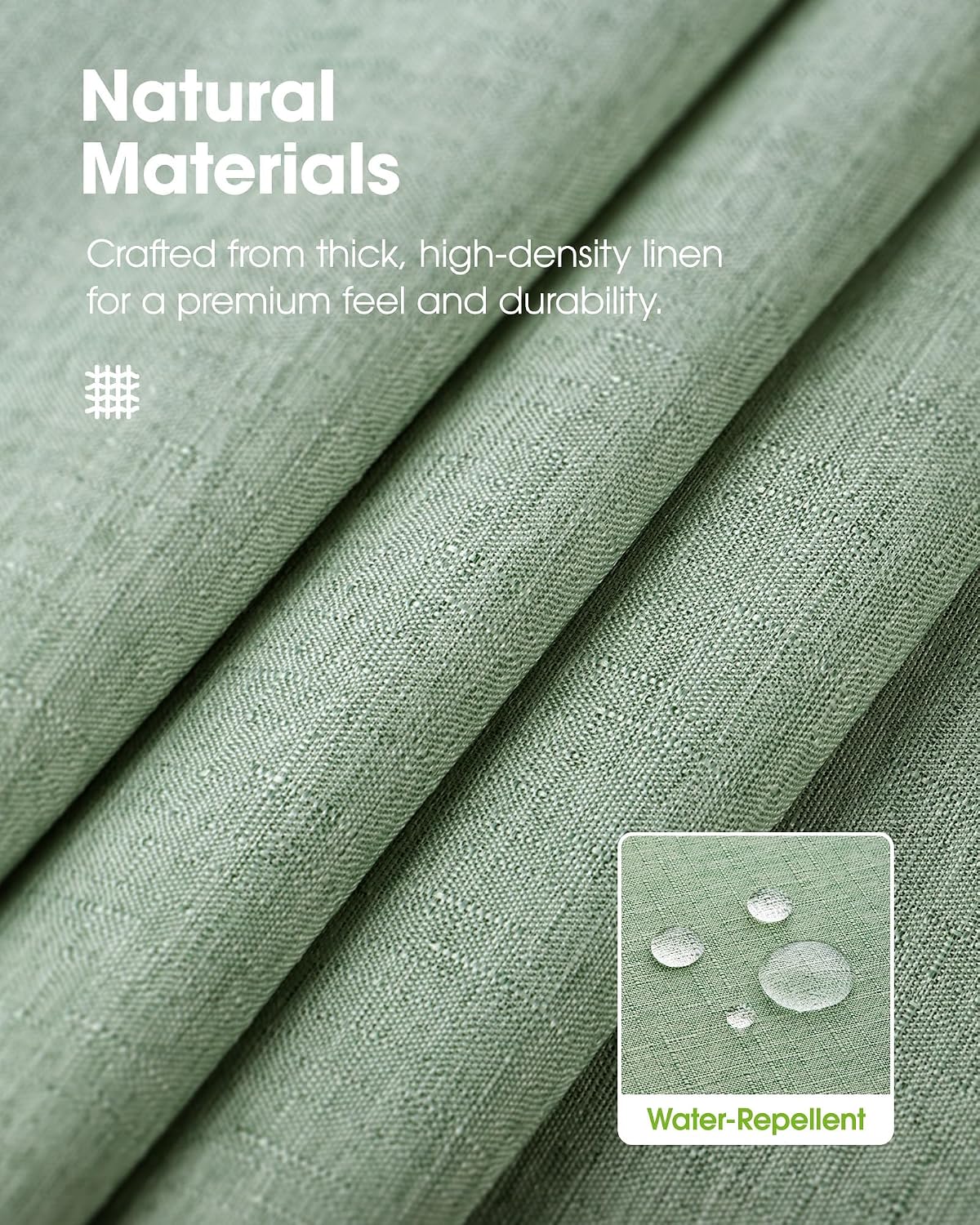 Detalle de Pureegg Rectangle Linen Tablecloth (Waterproof & Stain Resistant, Wrinkle-Free) — Sage Green, 52 x 70 Inch