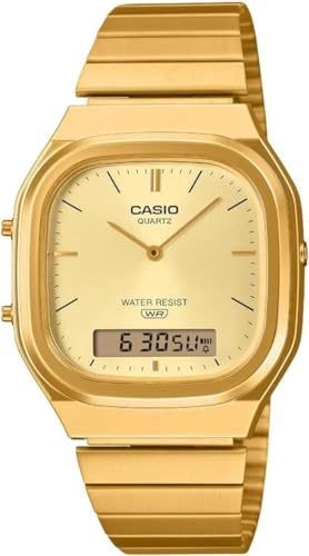 Detalle de Casio AQ-240EG-9AEF: reloj analógico de cuarzo con calendario y acabado dorado