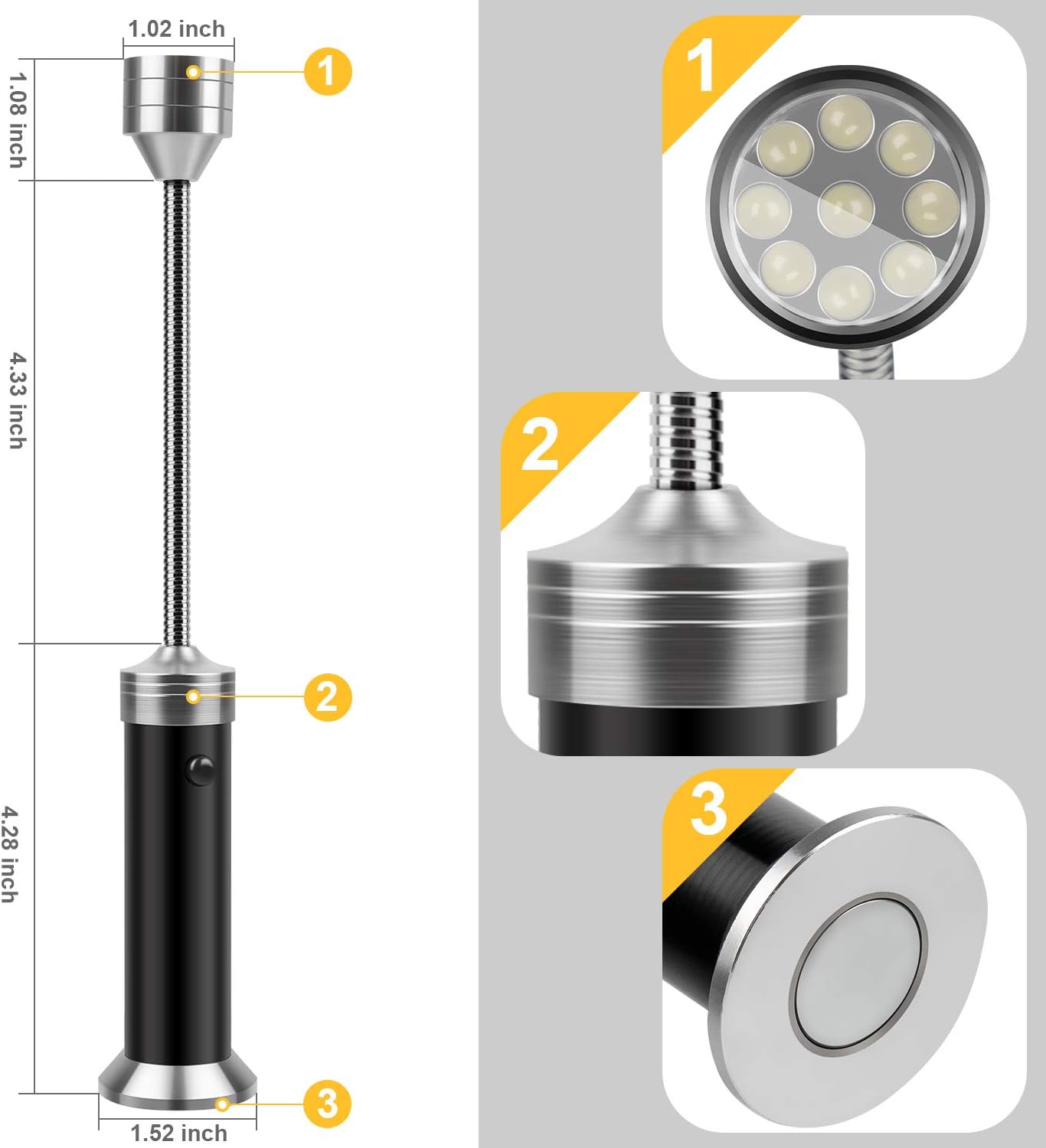 Detalle de KOSIN Barbecue Grill Light, 9 LEDs, Magnetic Base and Flexible Gooseneck