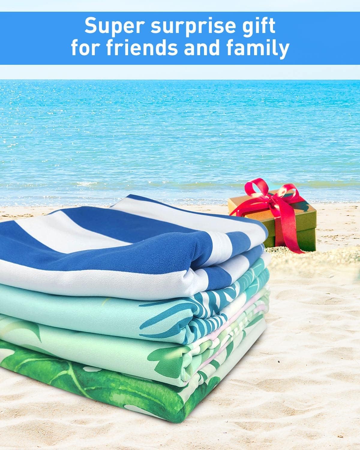 Thumbnail 5 de Victoper Oversized Microfiber Beach Towel with Quick-Dry Sand-Free Technology (63x35 Inch) – Blue Stripes