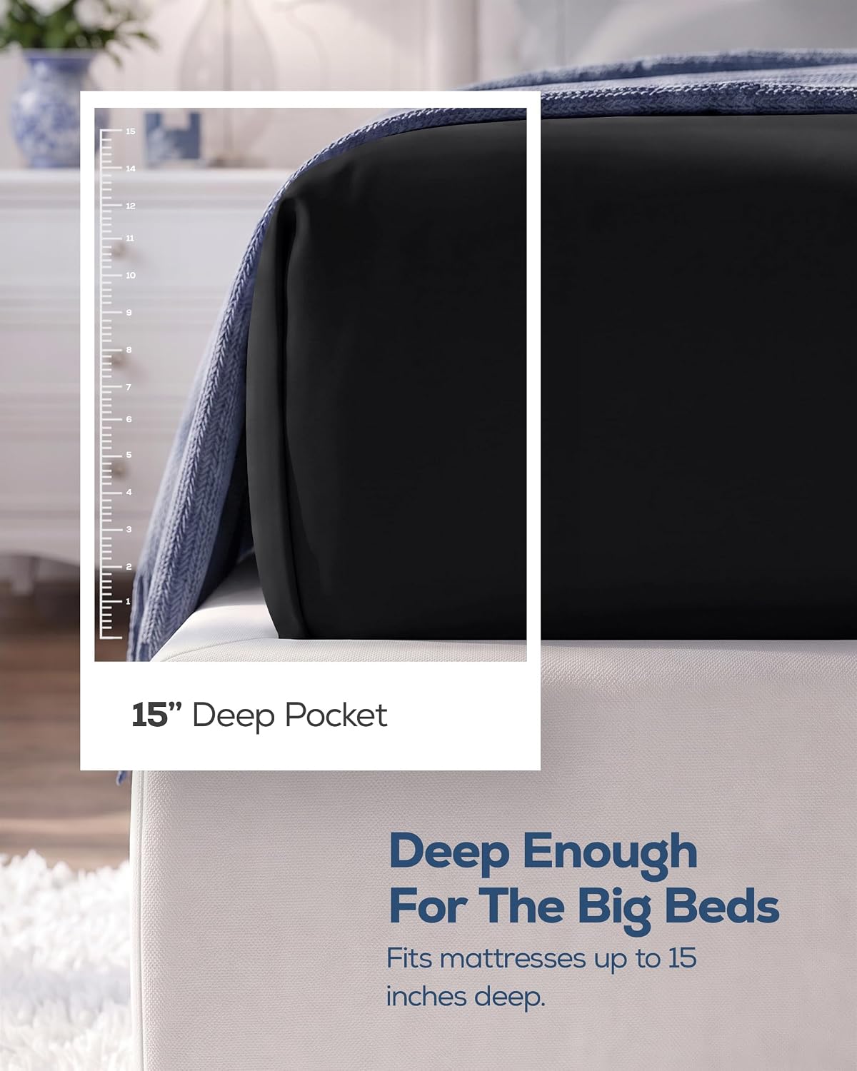Detalle 2 de Utopia Bedding King Fitted Sheet, Black Microfiber, 15-Inch Deep Pocket