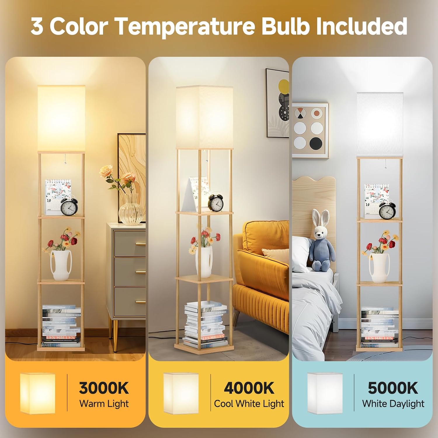 Detalle de SHINE HAI Floor Lamp with Shelves