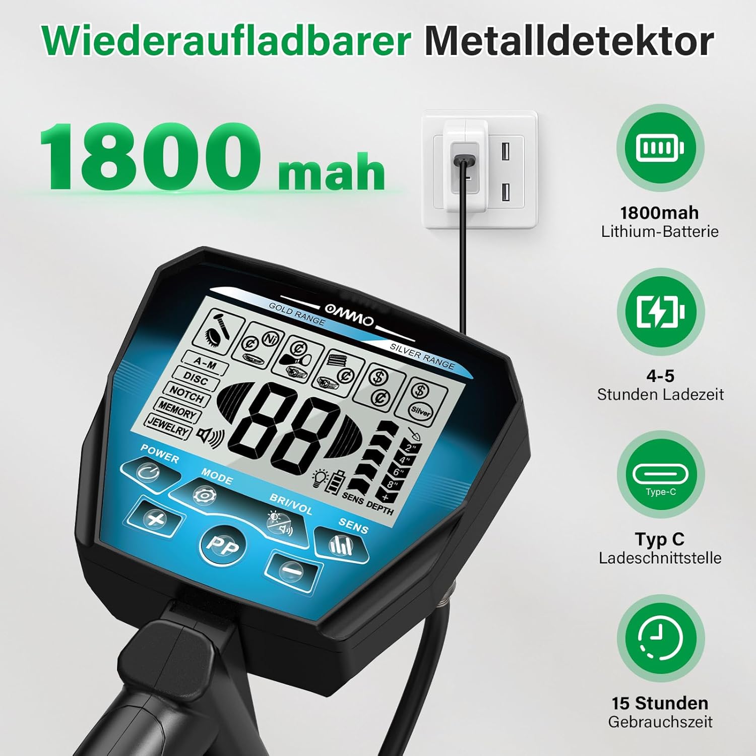 Thumbnail 2 de OMMO Detector de Metales Profesional 1800 mAh