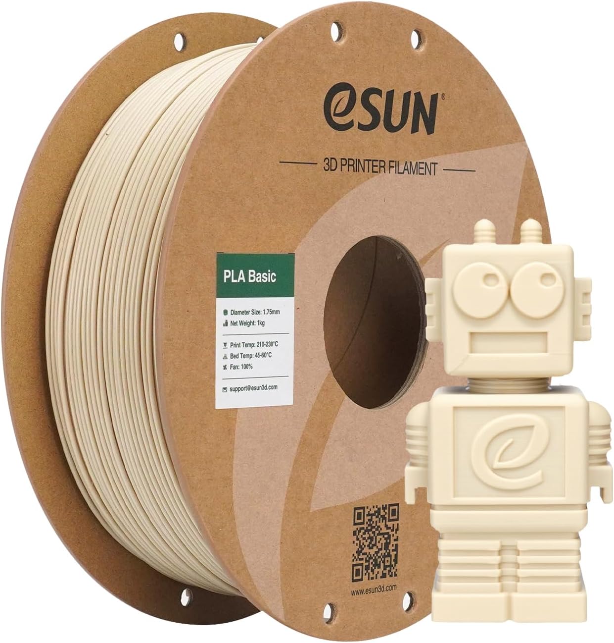 eSUN PLA Basic Filament 1,75 mm – 1 kg, Knochenweiß, präzise Maßgenauigkeit ±0,03 mm, ideal für Schnelldruck