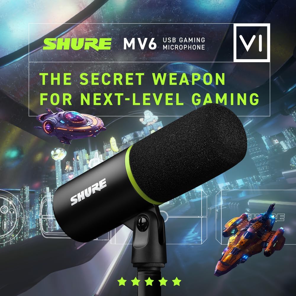 Thumbnail 4 de Shure MV6 Gaming Microphone (Dynamic USB Mic) with Tap-to-Mute, Noise Denoiser, and 3.5mm Headphone Monitoring