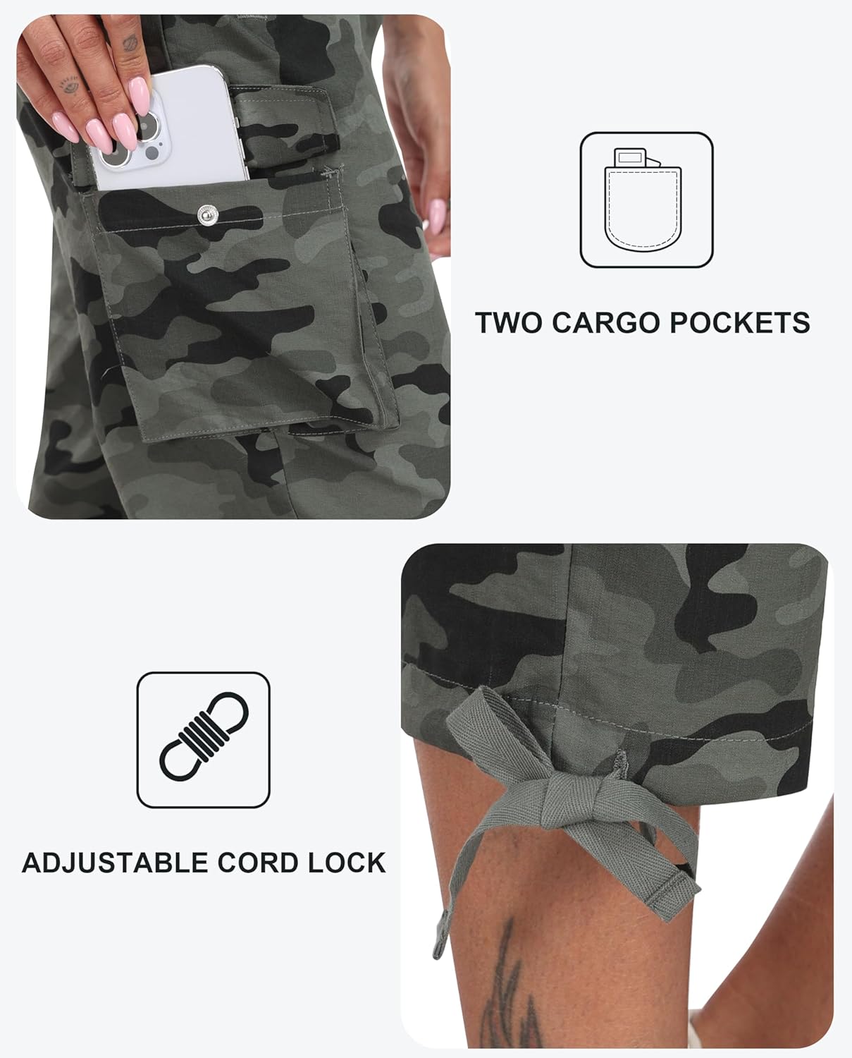 Detalle 2 de MoFiz Women’s Cargo Capris Pants — Loose Fit Quick-Dry Hiking Travel Capris with Pockets