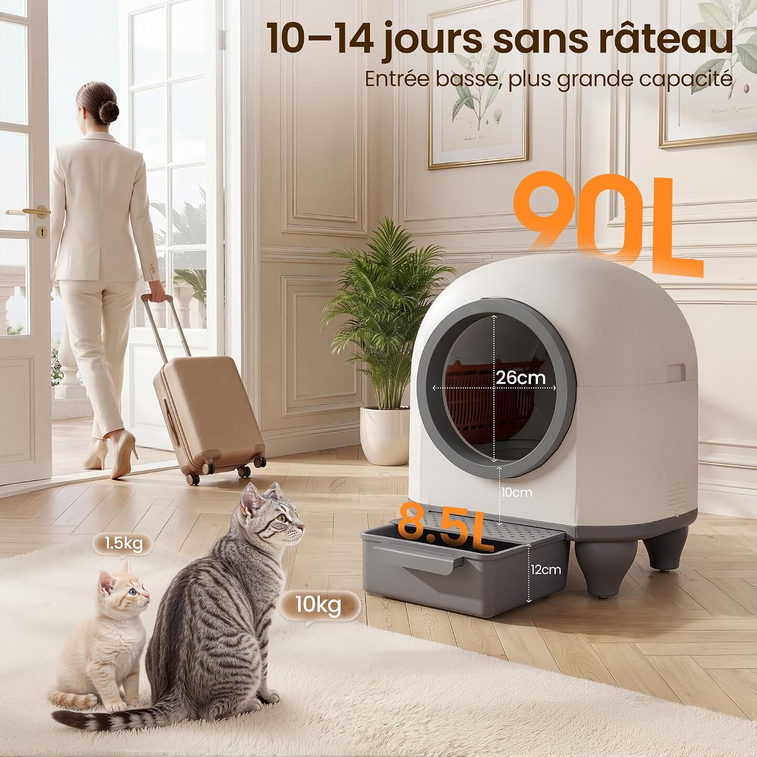 Detalle 2 de Devoko MW-0769E-FR automatische kattenbak van 90 liter met appbediening