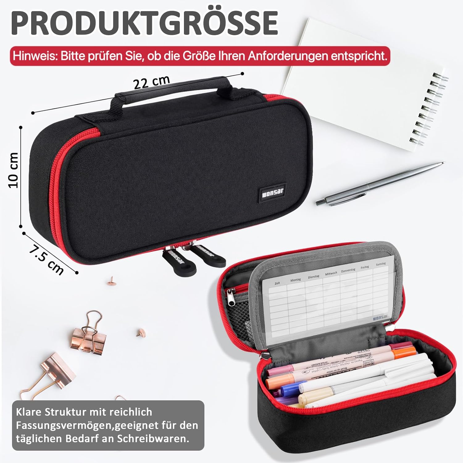 Thumbnail 1 de Wonsar Federmäppchen Mäppchen Federtasche Etui 4 Fach – vielseitig nutzbar für Schule, Büro und unterwegs