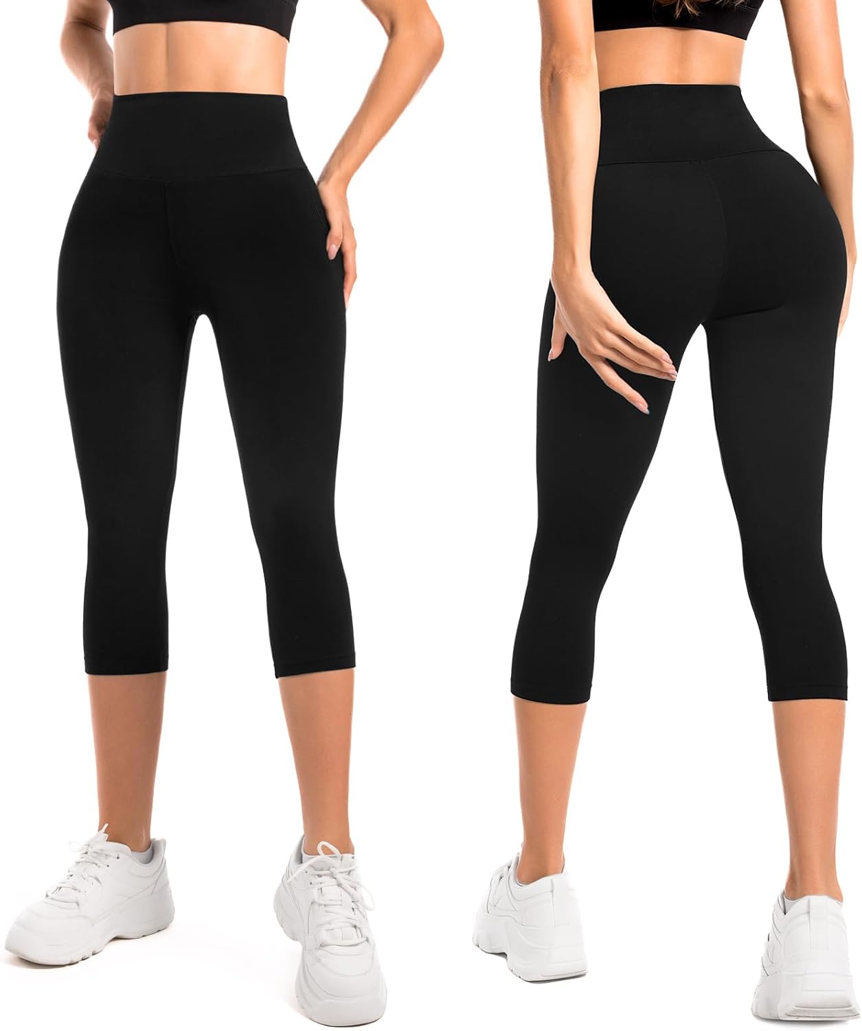 Thumbnail 1 de Sanpetix Women’s 3/4 Leggings with Pockets (2-Pack) – High-Waisted Capri Gym & Yoga Trousers
