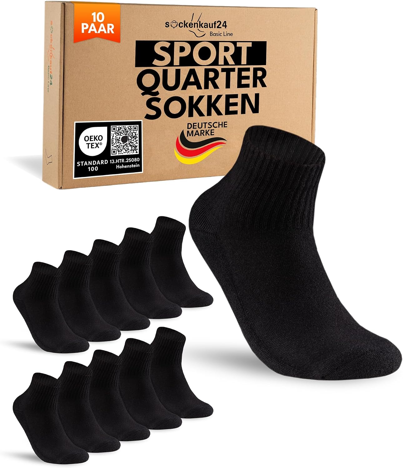 Detalle de sockenkauf24 sportsokken voor dames en heren, quarter tennissokken van katoen, 10 paar