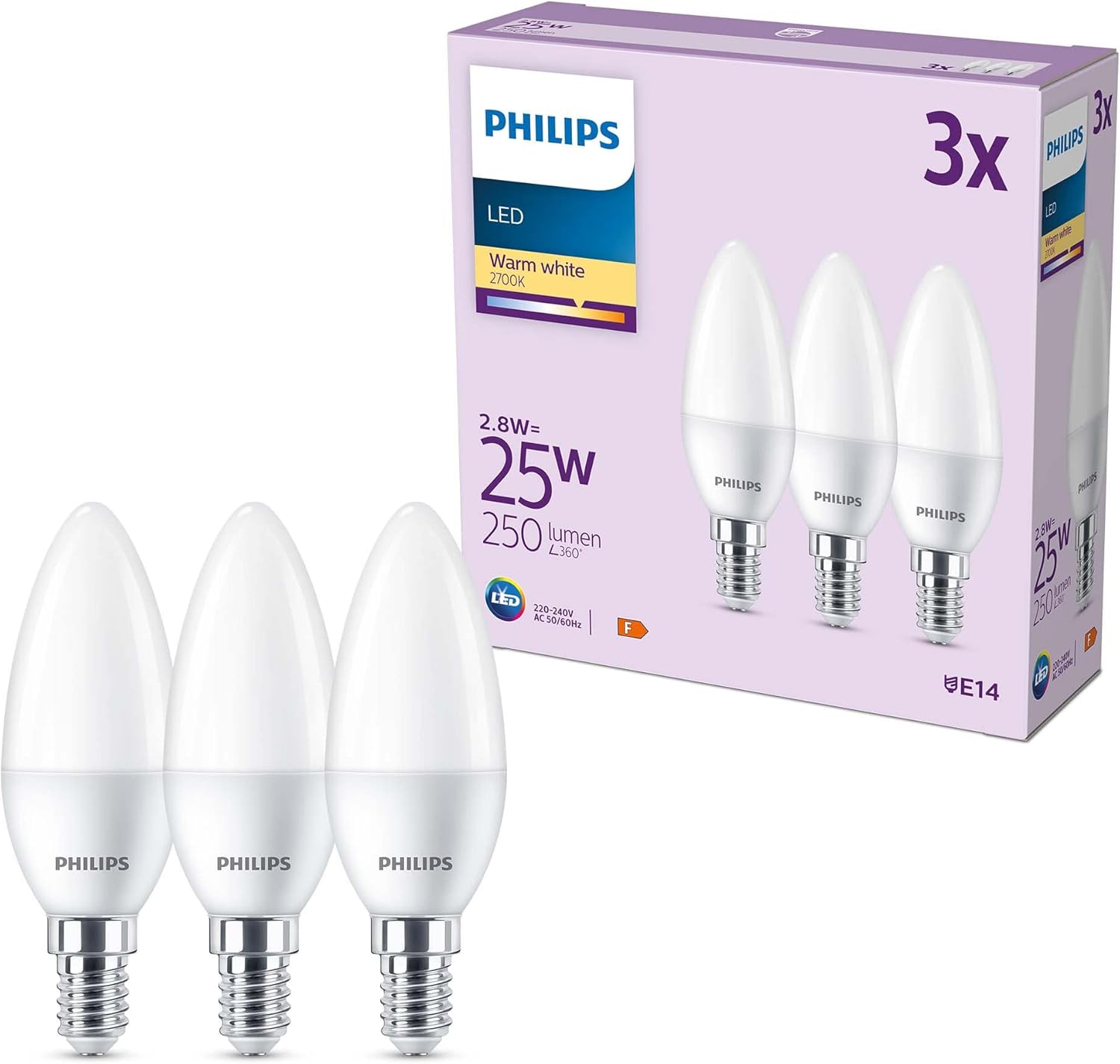 Thumbnail 6 de Philips LED E14 Candela – confezione da 6 lampadine, equivalente a 40 W, luce bianca calda 2700K