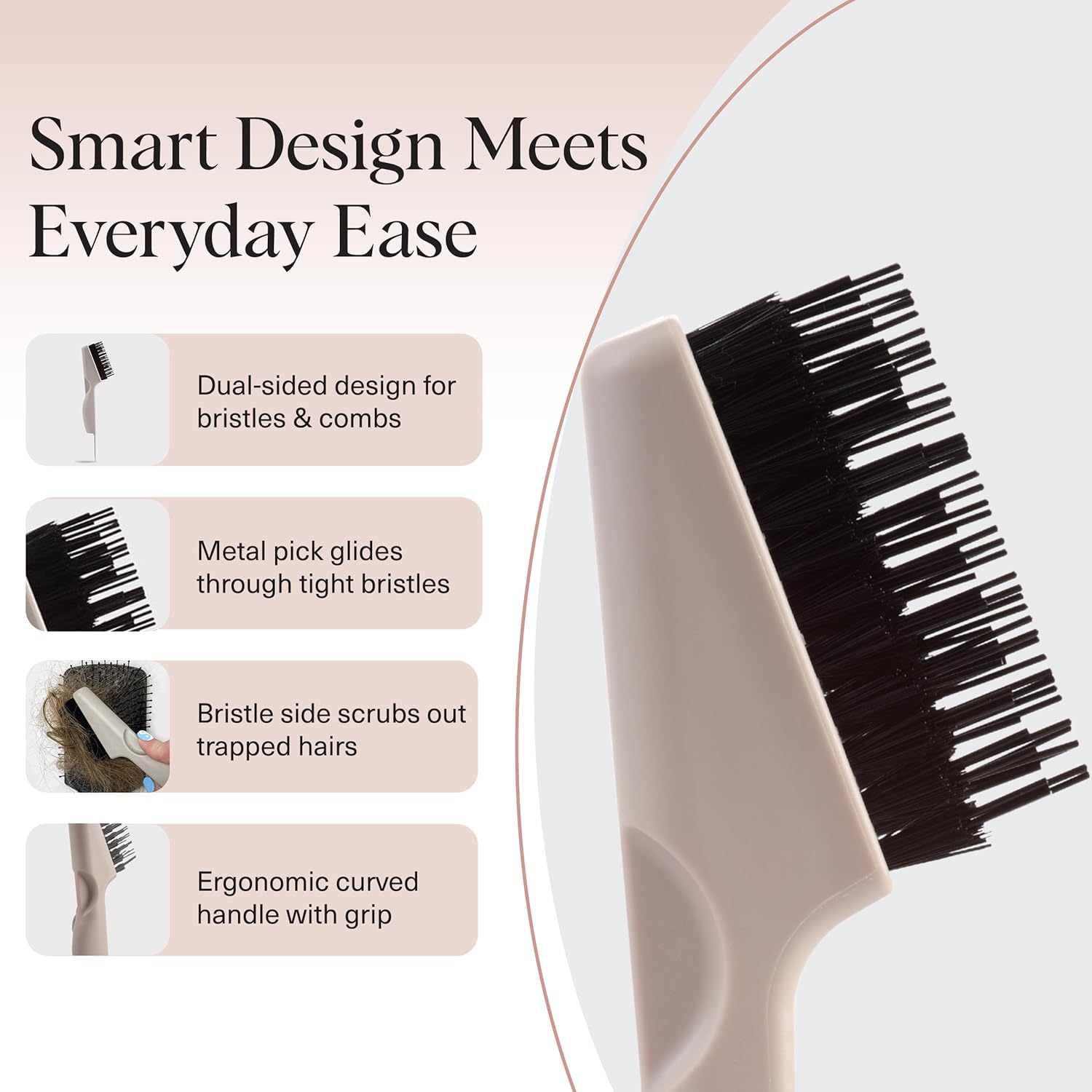 Detalle 2 de Kitsch Brosse à cheveux double face 2 en 1 : outil de nettoyage et de retrait des nœuds