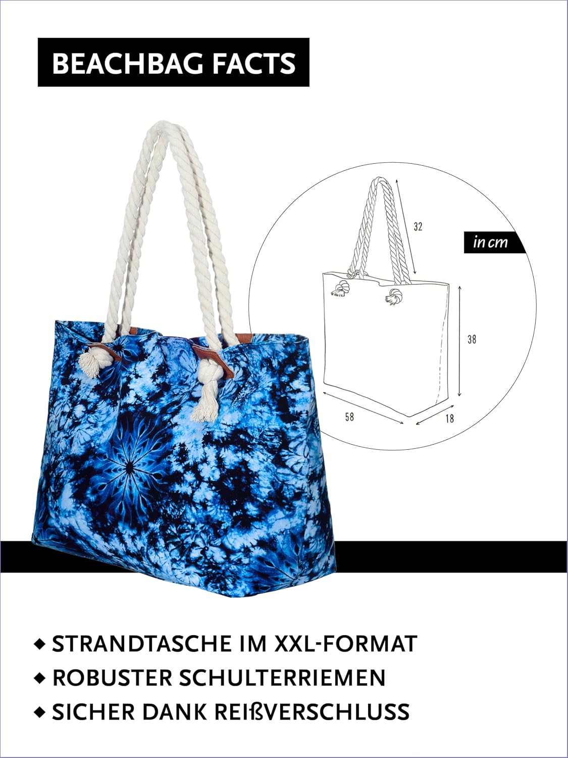 Detalle 2 de DonDon Strandtasche XXL mit Reißverschluss – Umhängetasche & Shopper im Beach-Look