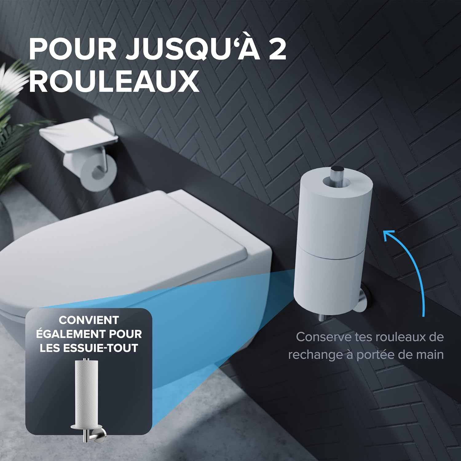 Thumbnail 1 de Ovimar Skodsbol – Porte-rouleau mural sans perçage en acier inoxydable et verre, bouton d’achat élégant