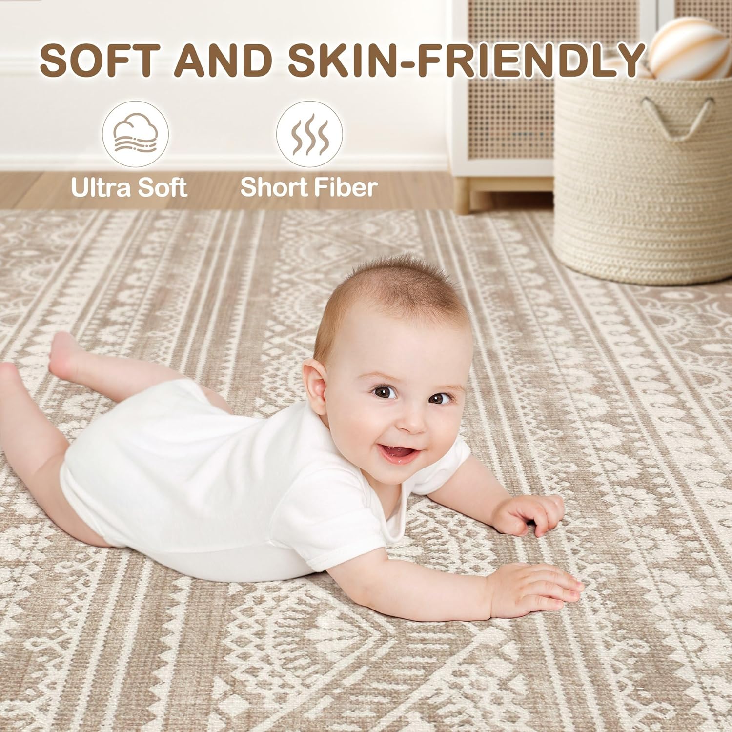 Detalle de Tortania 10x12 Washable Area Rug: Soft, Non-Slip Boho-Style Rug for Living Room & More