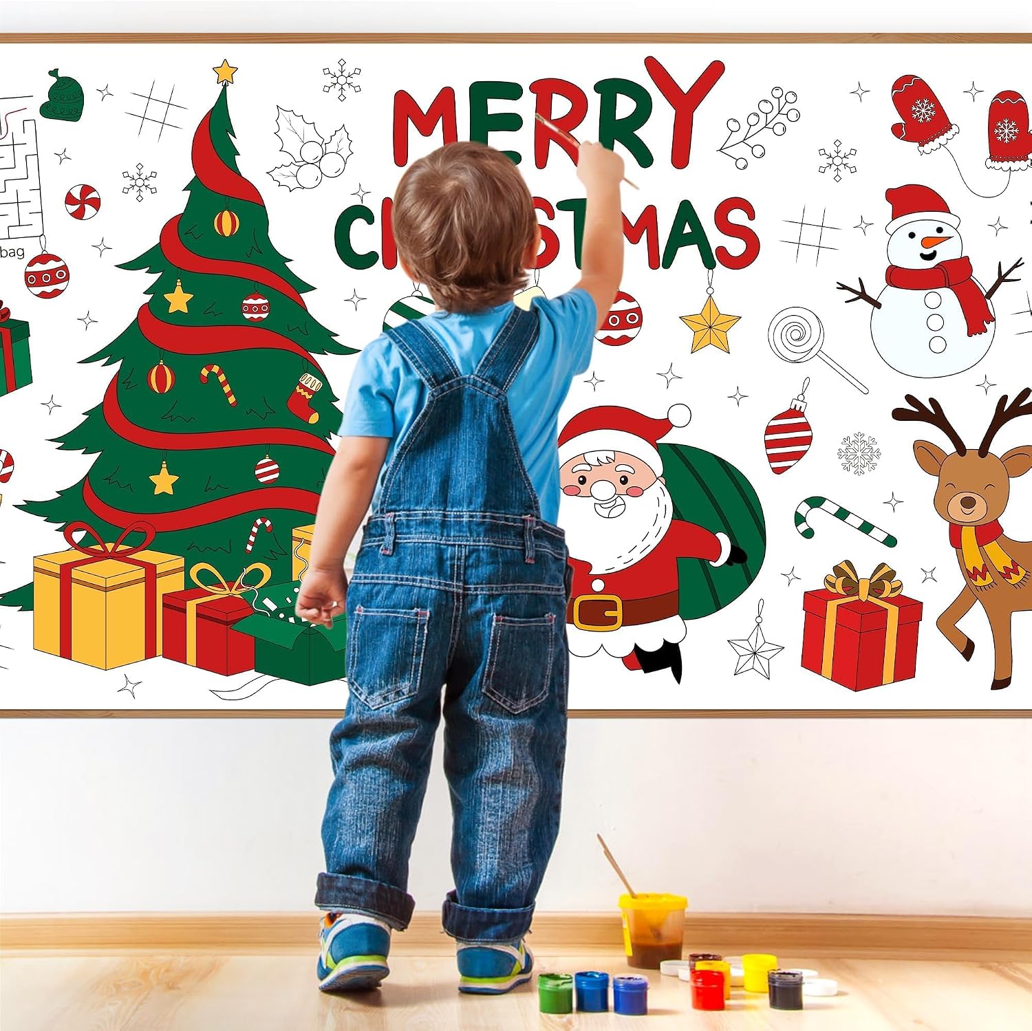 Detalle 2 de Childom Christmas Coloring Tablecloth, 30 x 72 Inch