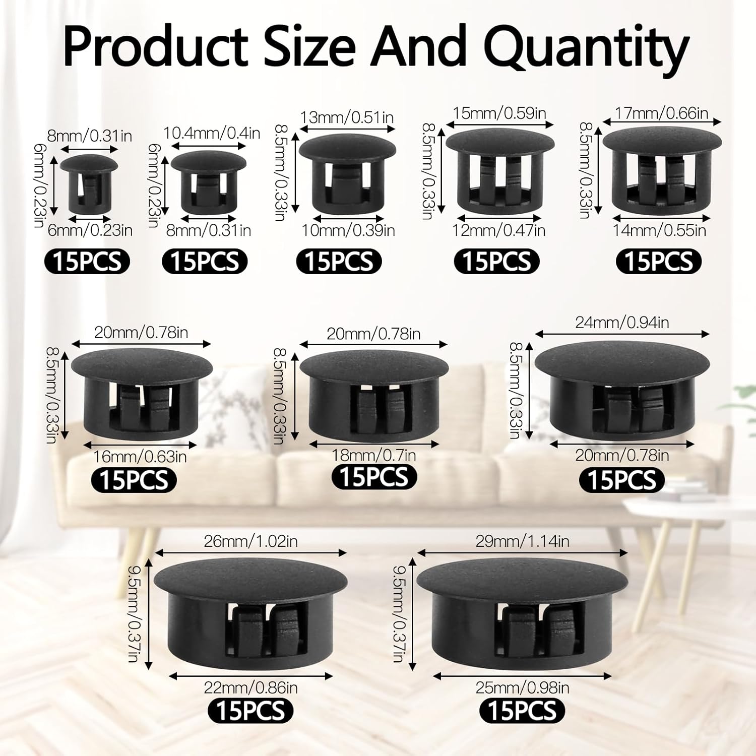 Thumbnail 1 de 150 Cover Caps for Drill Holes – 6–25 mm Plastic Hole Plugs for Cabinets, Machines and Furniture