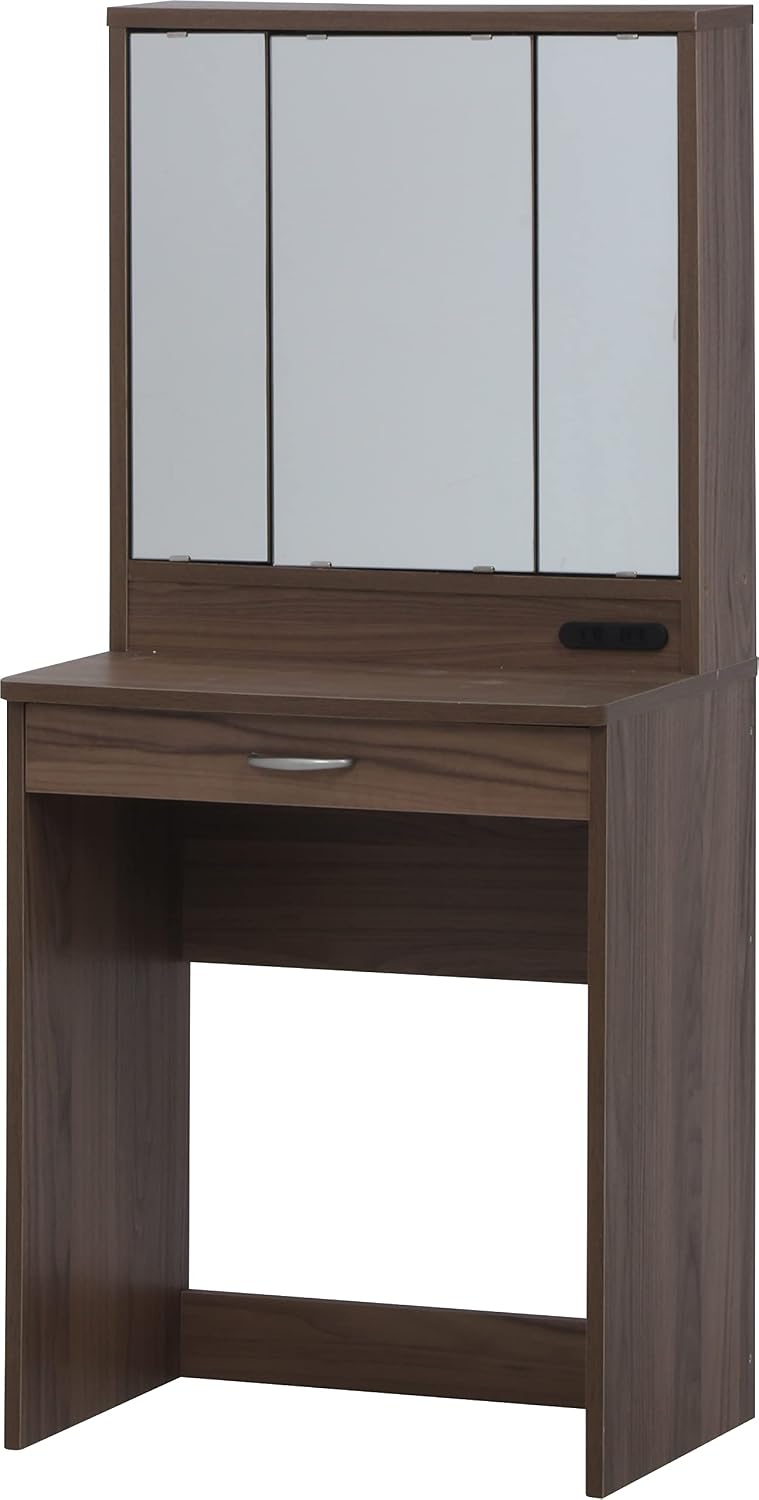 Detalle de 不二貿易 メルル 97786 三面鏡ドレッサー 幅60cm コンセント付き・スツール収納
