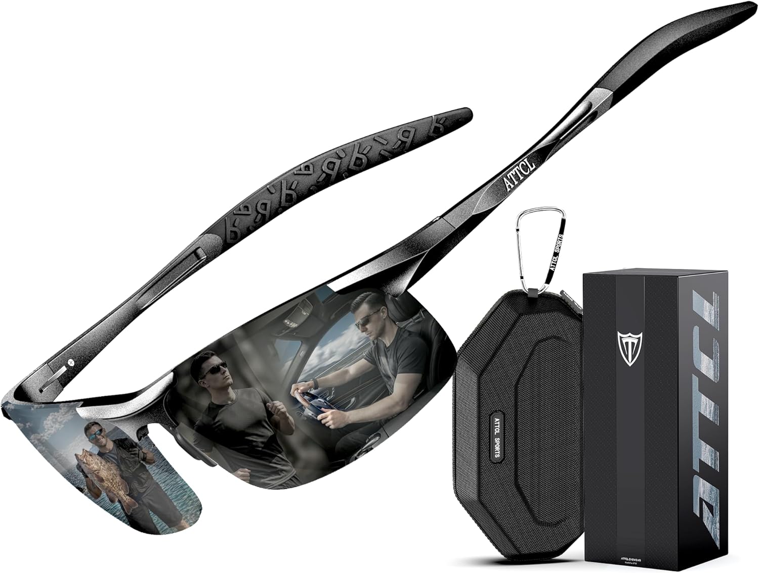 Detalle de ATTCL Polarised Sports Sunglasses for Men with UV400 Protection (Wrap Around, Lightweight 20g)