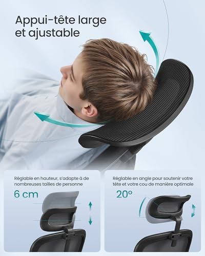 Thumbnail 7 de SONGMICS Chaise de Bureau OBN041B01: Ergonomie double maille et soutien lombaire adaptatif
