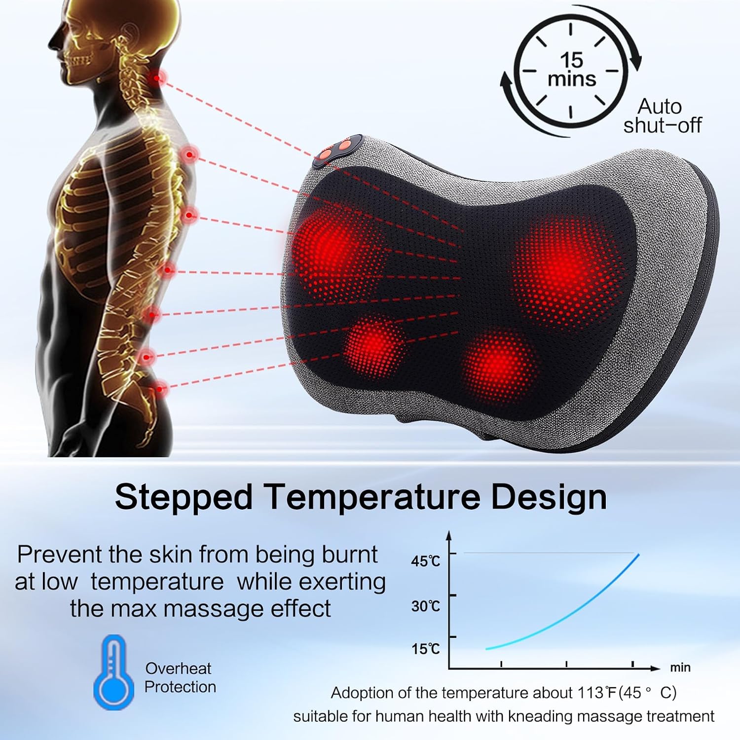Detalle 2 de Papillon JH-016 Shiatsu Back Massager with Heat, 3 Speeds and Dual Adapters