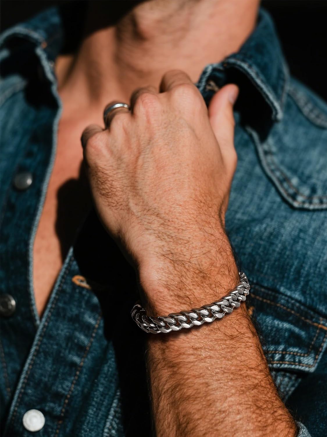 Detalle de Bestyle Armband Herren Edelstahl Panzerkette – 5/7/9/12,5 mm Breite, 19/21/23 cm Länge, Silber/Schwarz/Gold