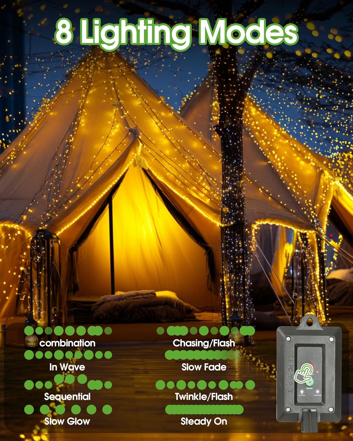 Thumbnail 2 de Lighprenix Solar Outdoor Garden Lights (20m, 200 LED) Warm White Fairy String Lights with 8 Modes