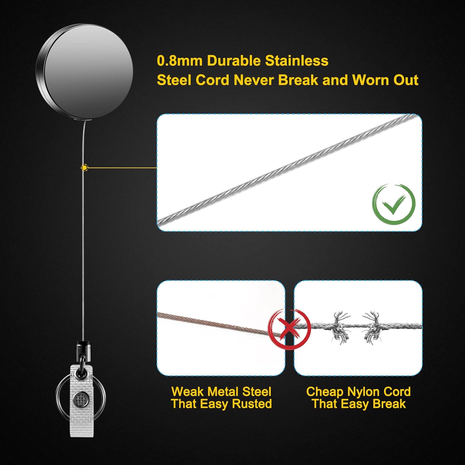Thumbnail 2 de 2 Pack Heavy Duty Retractable Badge Reels – Premium Metal Holder with Belt Clip and Key Ring