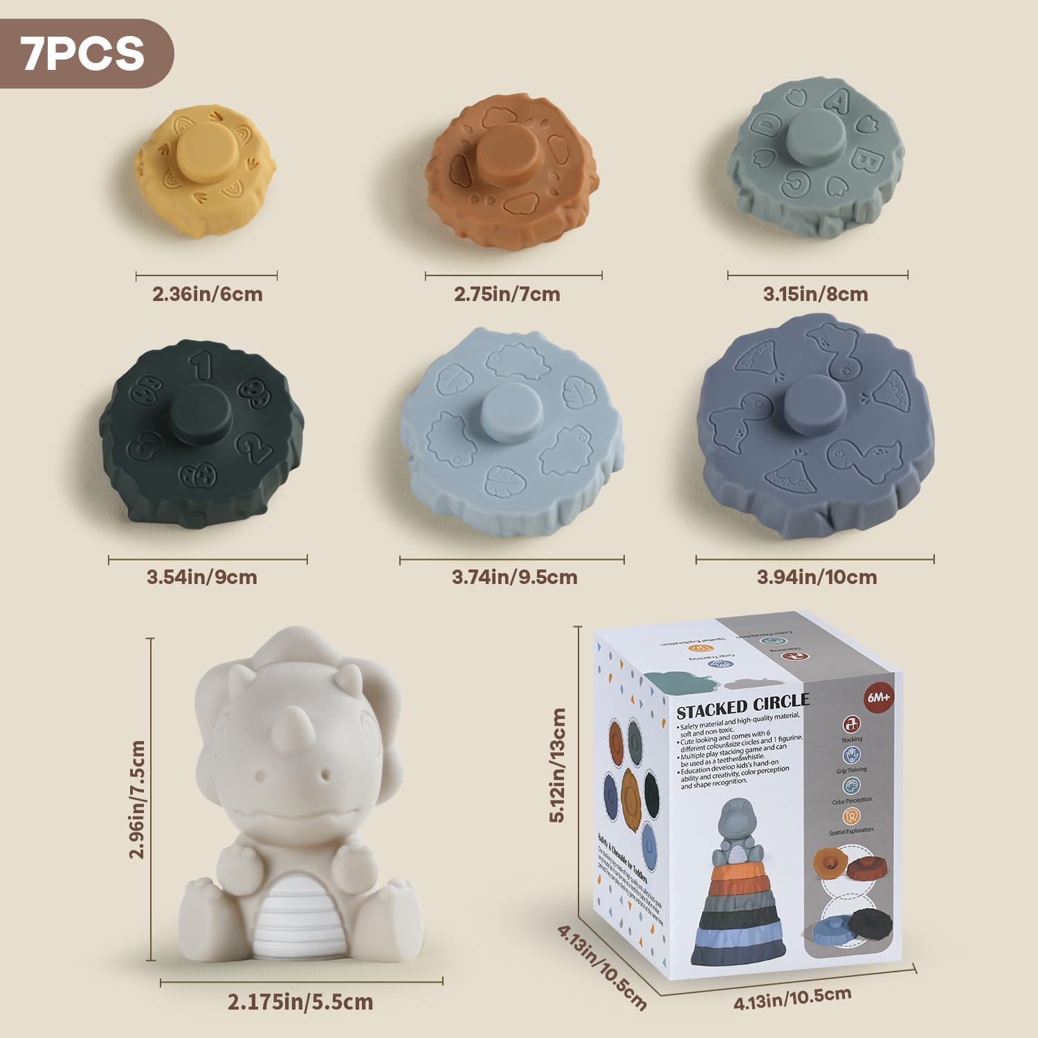 Thumbnail 6 de Yrkidstoi Stacking & Nesting Baby Toy: 7‑Piece Soft Ring Stacker with Dinosaur