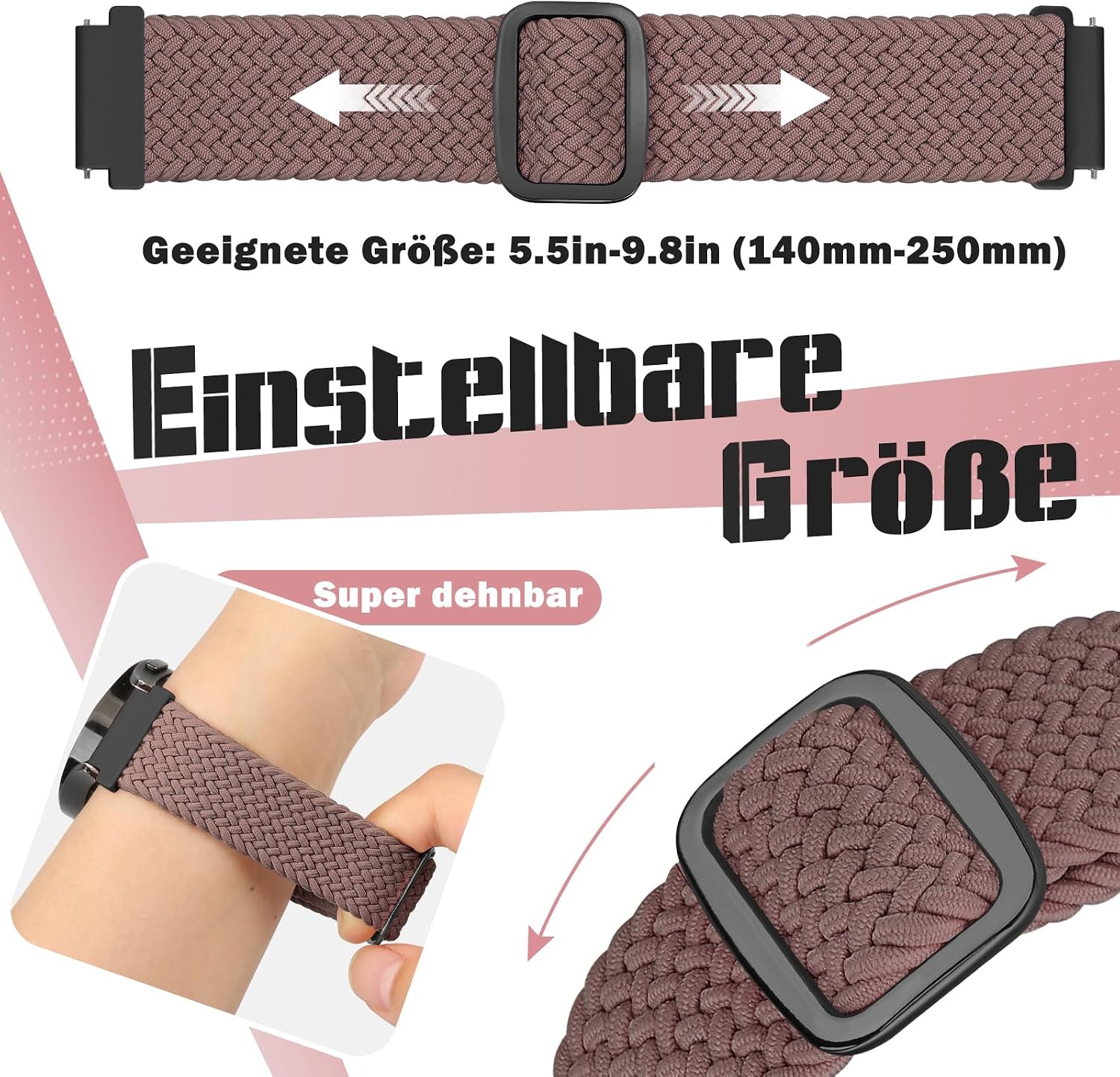 Thumbnail 3 de Yunshare geflochtenes elastisches Uhrenarmband mit Schnellverschluss (18–24 mm) – 3er-Set für Samsung, Garmin, Fossil, Amazfit & Huawei