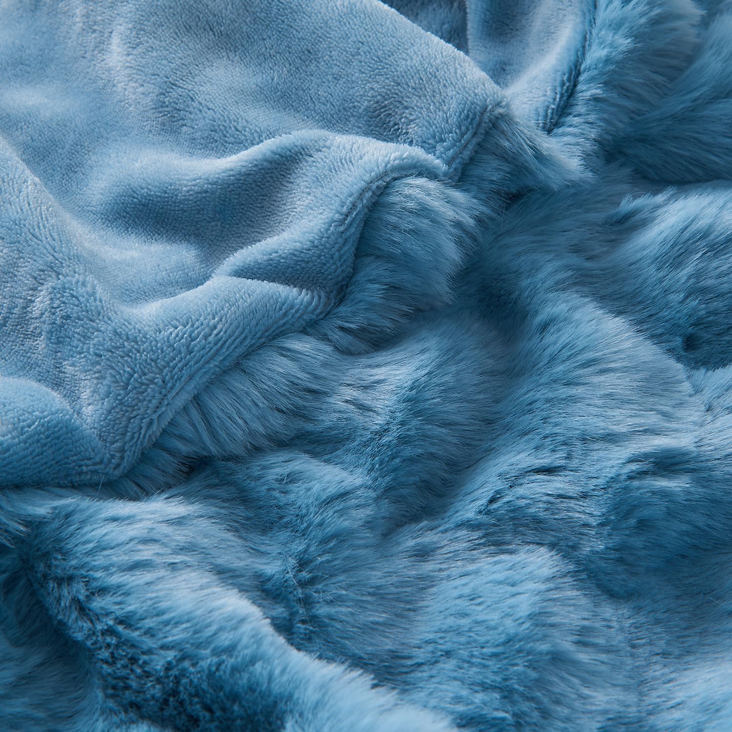 Detalle de Lotus Karen Sky Blue Faux Fur Throw Blanket (60x80) — Big Bubble Rabbit Plush for Couch & Bed