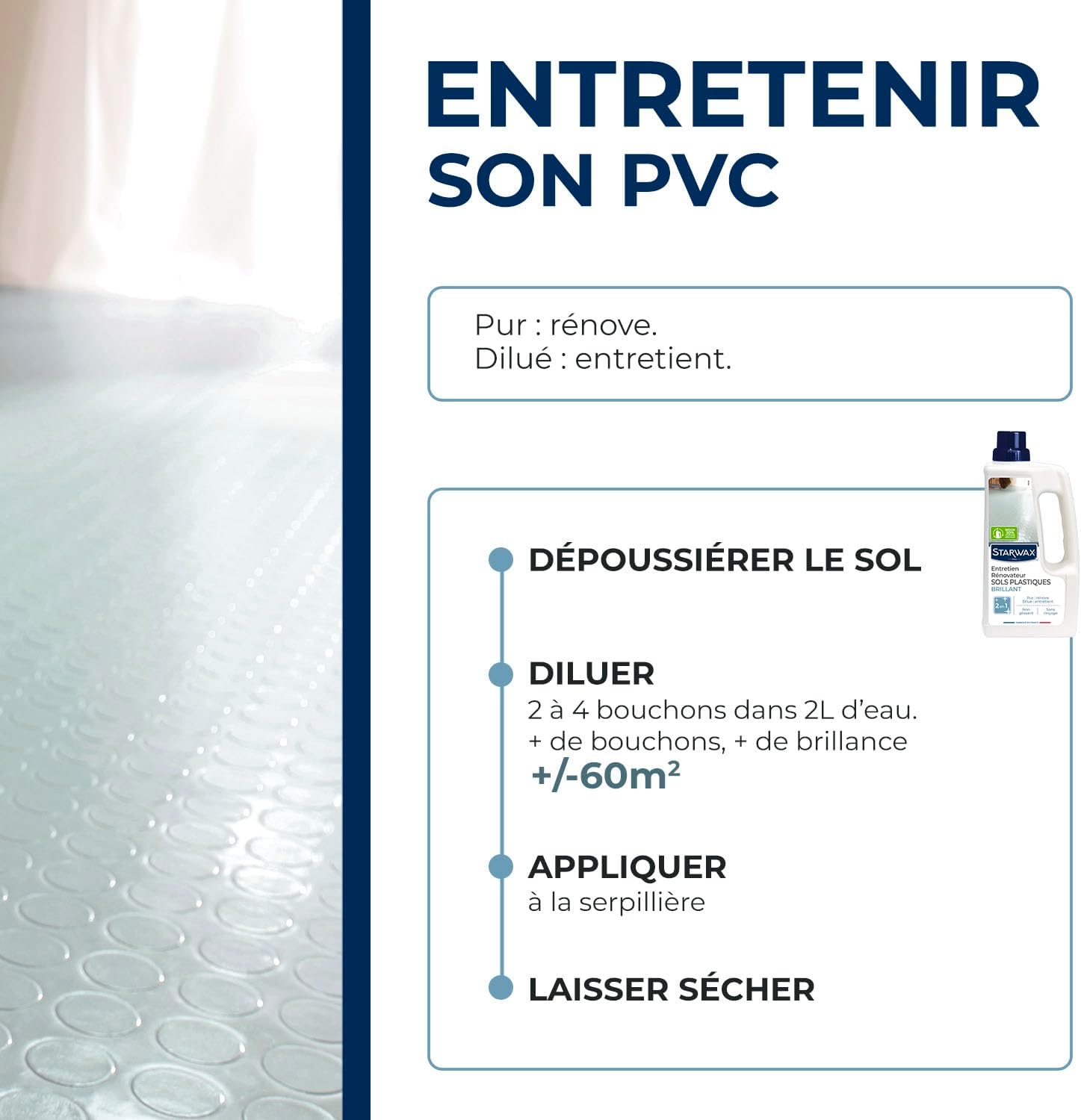 Thumbnail 3 de STARWAX Entretien brillant pour sols PVC – 1 L, 2 en 1, sans rinçage, rendement jusqu'à 750 m²