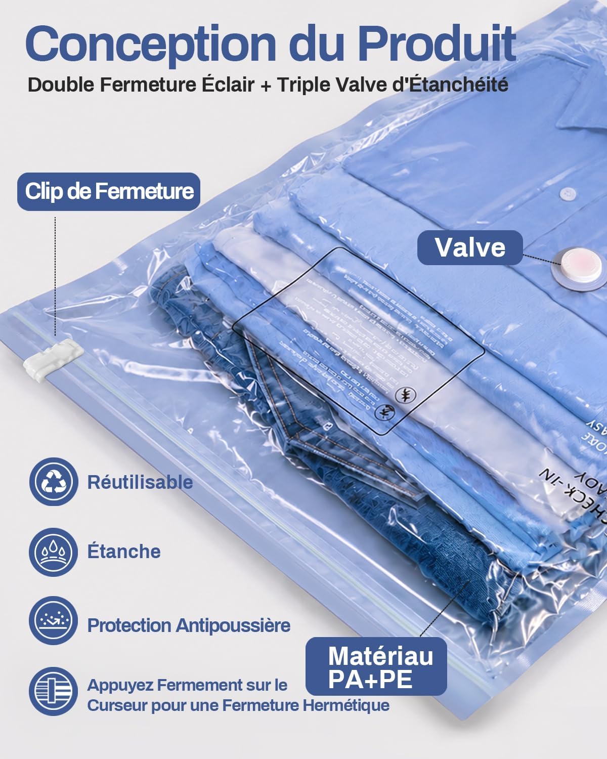 Detalle de Raplink Sac sous Vide Vetement avec Pompe Électrique et 12 Sacs de Rangement – Voyage, Déménagement et Rangement